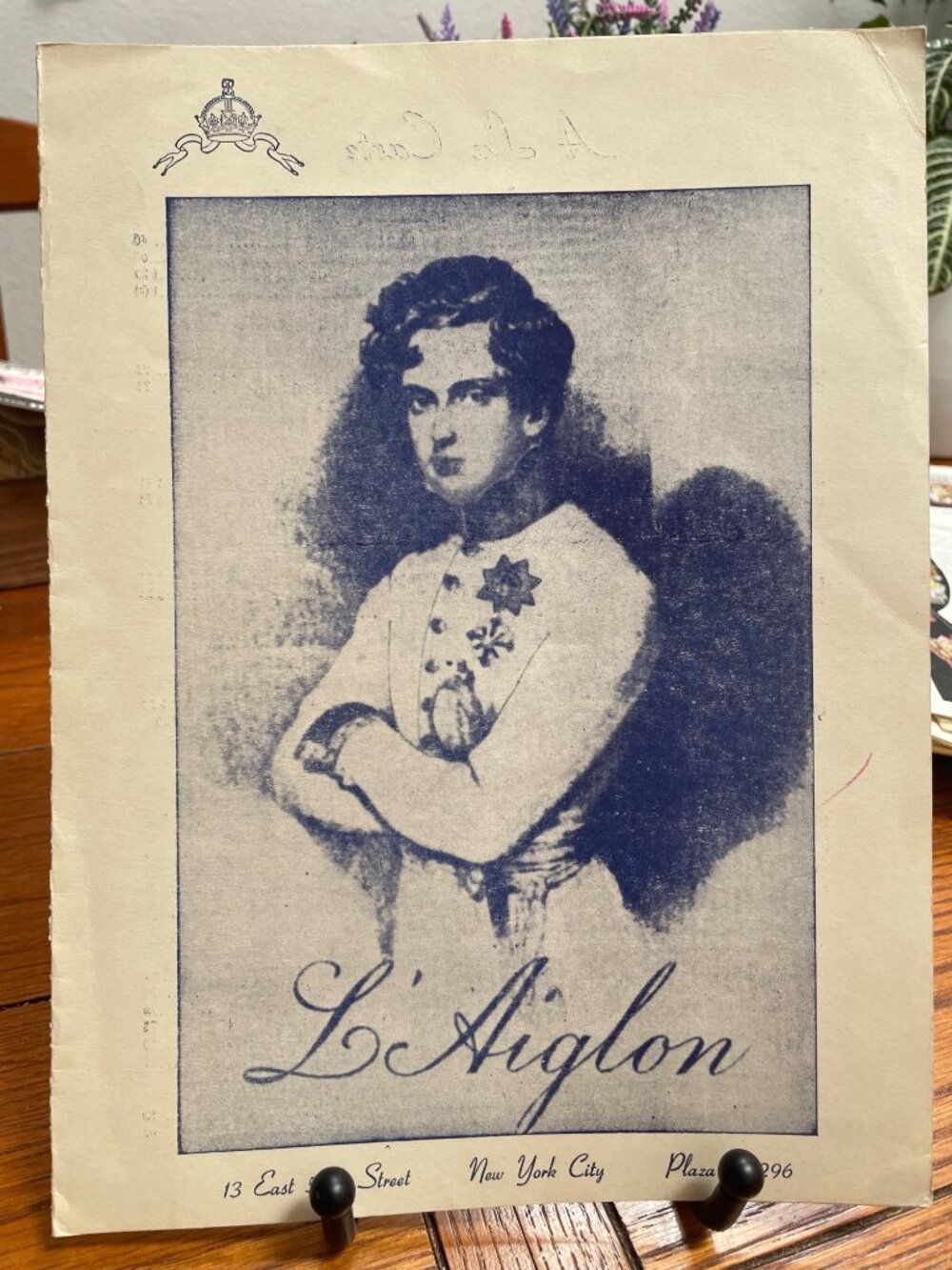 Vintage 1950 LAiglon A La Carte Menu New York City Restaurant Memorabilia